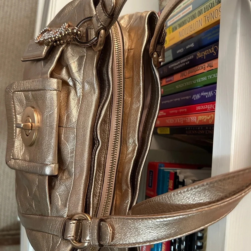 Coach Metallic Rose Gold Signature Leather Shoulder Tote